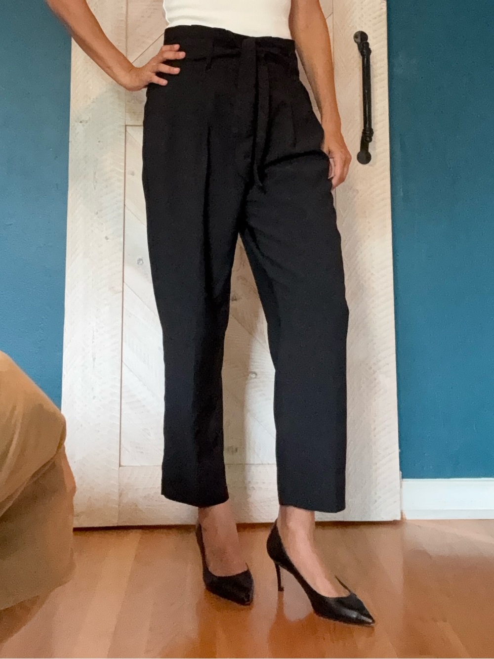 Madewell Black Paperbag Ankle Pants with Tie Waist